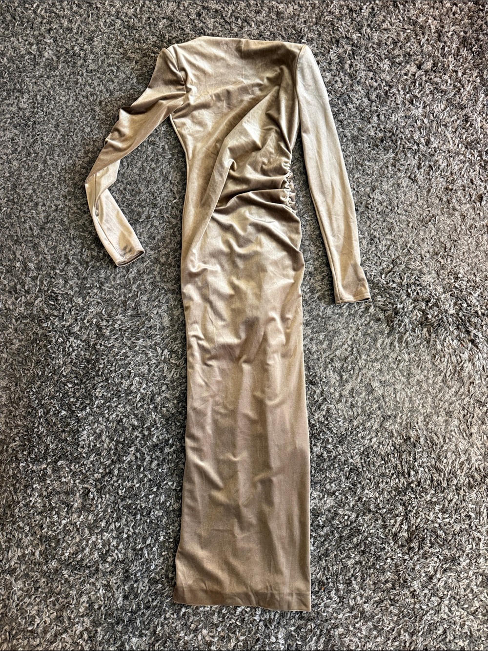 Zara Long Sleeve Ruched Velvet Maxi Dress in Taupe - Picture 8 of 11